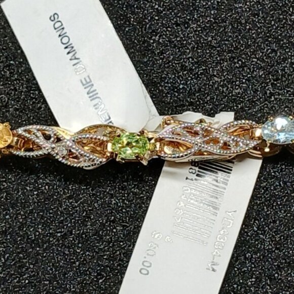 24K Gold Over Sterling Multi Gemstone & Diamond Bracelet 7¾" 12.5g FMC NWT - Picture 5 of 16